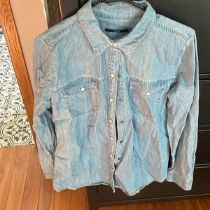 Worn 1x J Brand denim button up from; sz M